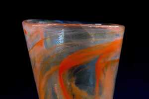 Two Kosta Boda glass vessels with orange swirl design - 5