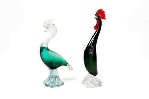 Two Murano style art glass bird figures