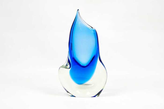 1970's blue submerged glass vase