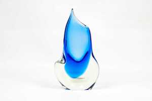 1970's blue submerged glass vase