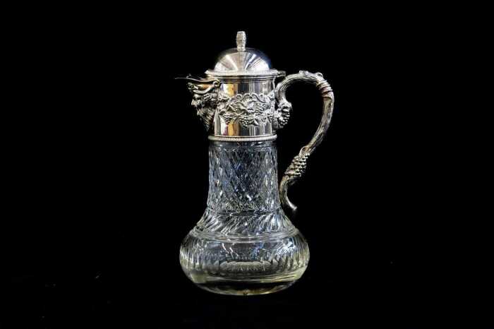 Whitehill silver plate mounted crystal claret jug