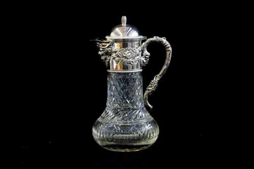 Whitehill silver plate mounted crystal claret jug