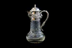 Whitehill silver plate mounted crystal claret jug