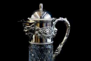 Whitehill silver plate mounted crystal claret jug - 2