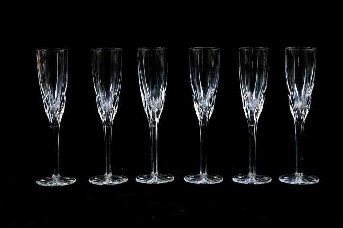 Set of six Waterford crystal champagne flutes