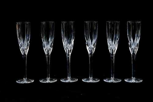 Set of six Waterford crystal champagne flutes