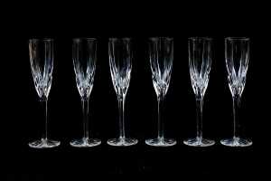 Set of six Waterford crystal champagne flutes