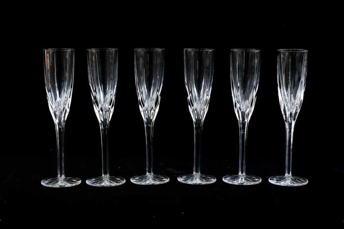 Set of six Waterford crystal champagne flutes