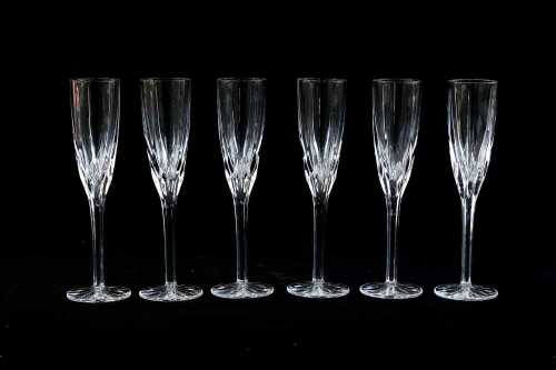 Set of six Waterford crystal champagne flutes