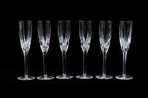 Set of six Waterford crystal champagne flutes