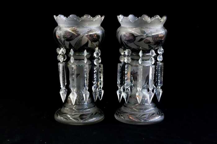 Pair of smokey glass lustres