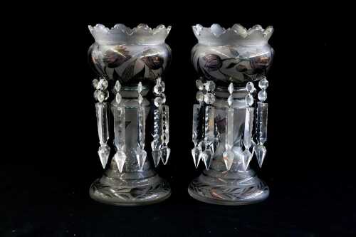 Pair of smokey glass lustres