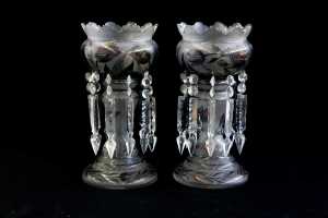 Pair of smokey glass lustres