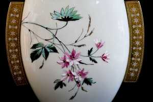Antique Victorian hand-painted uranium milk glass lidded urn - 3