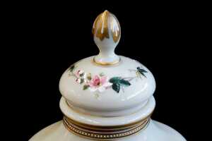 Antique Victorian hand-painted uranium milk glass lidded urn - 4