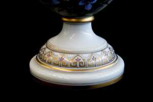 Antique Victorian hand-painted uranium milk glass lidded urn - 5