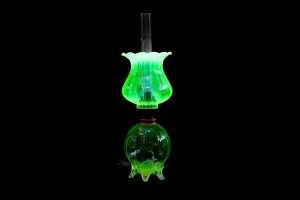 Antique Gaudard French uranium glass kerosene lamp