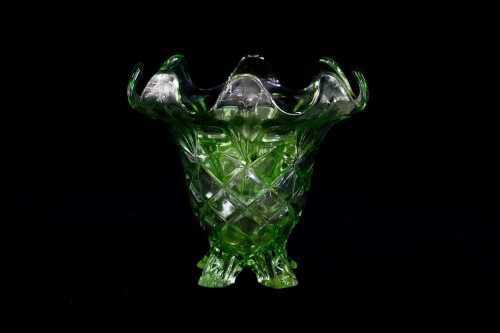 Sowerby Art Deco green glass vase with flower frog