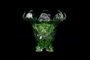 Sowerby Art Deco green glass vase with flower frog