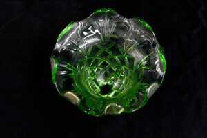 Sowerby Art Deco green glass vase with flower frog - 4