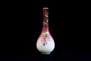 Thomas Webb Victorian Peachblow cased glass vase with applied relief floral design