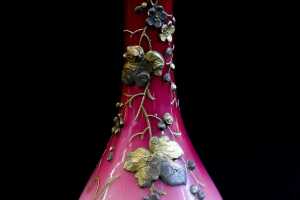 Thomas Webb Victorian Peachblow cased glass vase with applied relief floral design - 3
