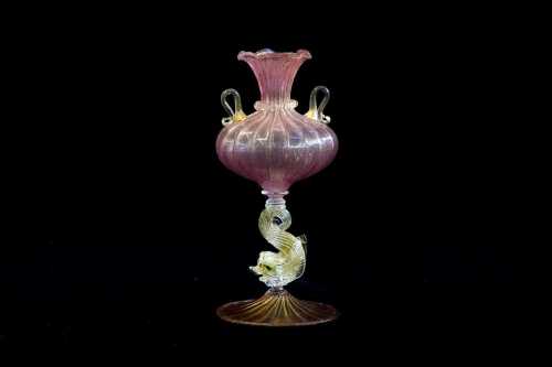 Venetian art glass twin handled vase