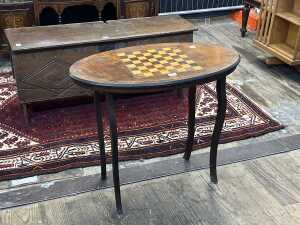Antique walnut oval side table