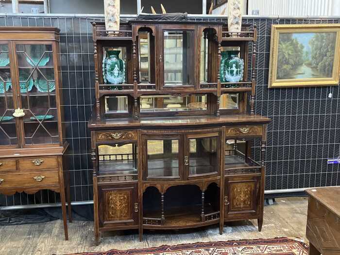 Sheraton Revival rosewood bow front parlour cabinet