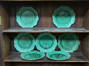 Seven Wedgwood 'cabbage' majolica plates