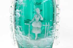 Pair of antique Mary Gregory green glass vases - 2
