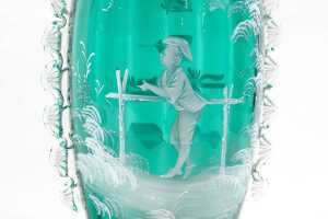 Pair of antique Mary Gregory green glass vases - 3