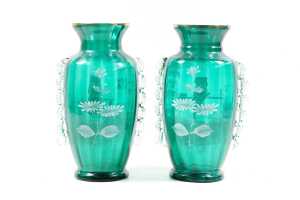 Pair of antique Mary Gregory green glass vases - 4