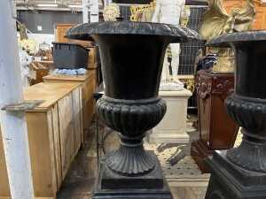 Pair of cast iron urns on pedestals - 2