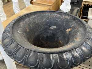Pair of cast iron urns on pedestals - 4