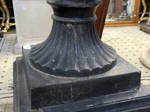 Pair of cast iron urns on pedestals - 5