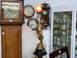 After Auguste Moreau, antique figural cherub table lamp