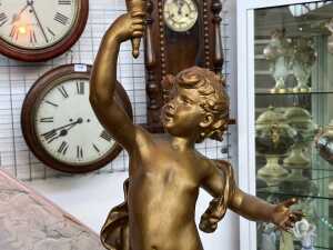 After Auguste Moreau, antique figural cherub table lamp - 2