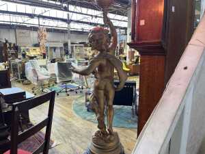 After Auguste Moreau, antique figural cherub table lamp - 5