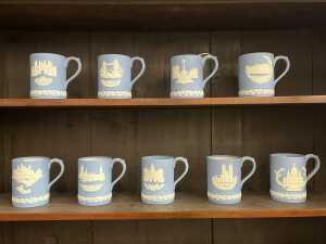 Nine Wedgwood Jasperware 1970s Christmas mugs