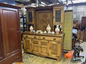 Antique English Arts and Crafts oak sideboard