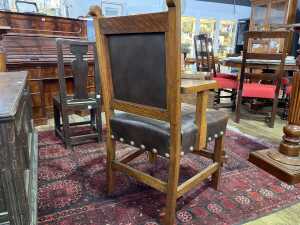 Antique Arts and Crafts oak armchair - 5