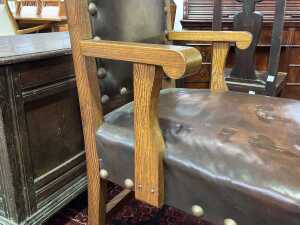 Antique Arts and Crafts oak armchair - 6