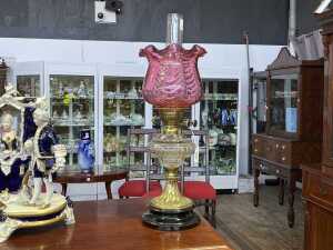 Antique twin burner kerosene lamp