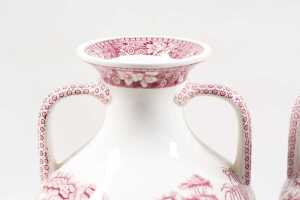Pair of Spode 'Pink Tower' twin handled porcelain vases - 2