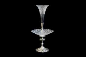 Victorian cut crystal and silver plated single trumpet epergne