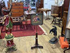William IV rosewood and brass fireside pole and screen