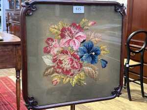 William IV rosewood and brass fireside pole and screen - 2