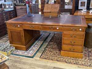 Antique oak pedestal partners desk