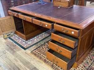 Antique oak pedestal partners desk - 3